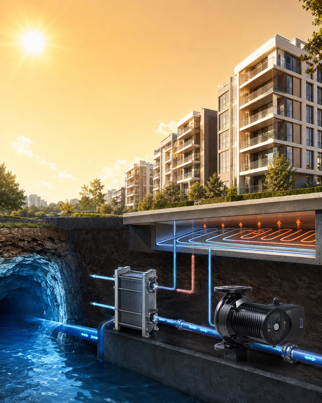 Why Mine-Water Cooling Still Needs Circulation Pumps: Understanding the Hydronic System Behind Radiant Cooling